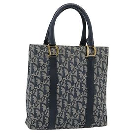 Christian Dior Trotter Canvas Hand Bag Navy Gold