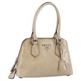 PRADA Hand Bag Patent leather Beige Silver
