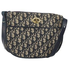 Christian Dior Trotter Canvas Shoulder Bag Navy Gold