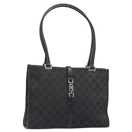 GUCCI GG Canvas Jackie Tote Bag Black Silver 002 1073