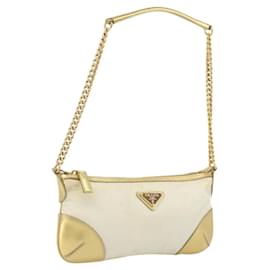 PRADA Chain Shoulder Bag Nylon White Gold