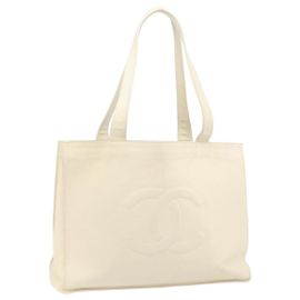 CHANEL Tote Bag Caviar Skin White CC