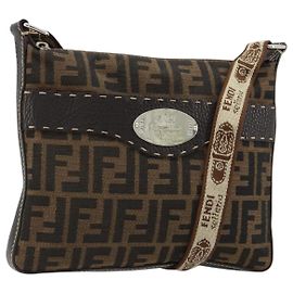 FENDI Zucca Canvas Celeria Shoulder Bag Black Brown