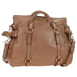 Miu Miu Hand Bag Leather 2way Beige Gold