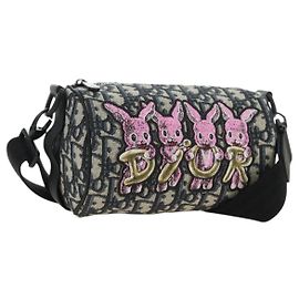 Christian Dior Trotter Canvas Oblique Rabbit Mini Roller Bag Navy