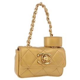 CHANEL Matelasse Chain Pouch Lamb Skin Gold CC