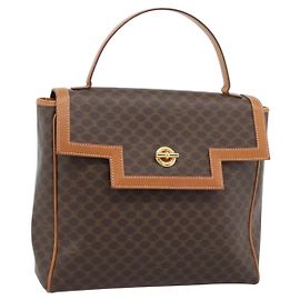 Céline CELINE Macadam Canvas Hand Bag PVC Leather Brown Gold