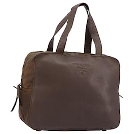 PRADA Hand Bag Leather Brown Gold