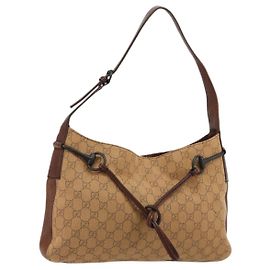 GUCCI GG Canvas Horsebit Shoulder Bag Beige 101975
