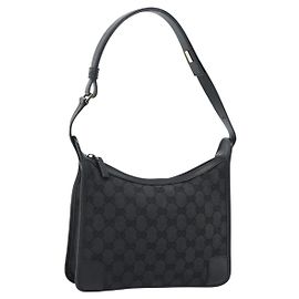 GUCCI GG Canvas Shoulder Bag Black Gold