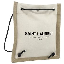SAINT LAURENT Backpack Shoulder Bag Canvas Silver Beige