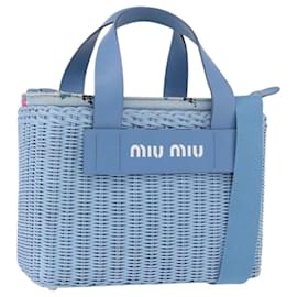 Miu Miu Bolso de Mano de Ratán 2way Azul Claro Plata