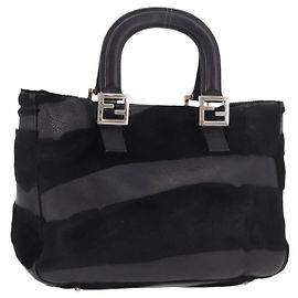 FENDI Hand Bag Harako Leather Black Silver