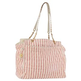 CHANEL Matelasse Shoulder Bag Canvas Pink Gold CC