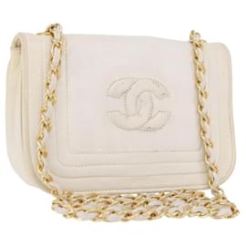 CHANEL Chain Shoulder Bag Lamb Skin White Gold CC
