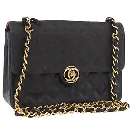CHANEL Matelasse Chain Shoulder Bag Leather Black Gold CC