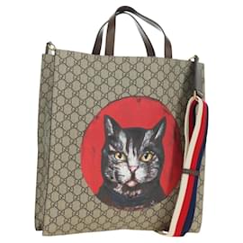 GUCCI GG Supreme Sherry Line Tote Bag PVC 2way Beige Gold 450950 - Gucci
