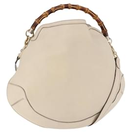 GUCCI Bamboo Hand Bag Leather 2way White Gold 169976