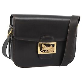 Céline CELINE Horse Carriage Schultertasche aus Leder dunkelbraun gold