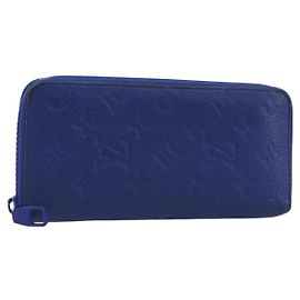 LOUIS VUITTON Taurillon Clemence Monogram Zippy Wallet Blue M80791