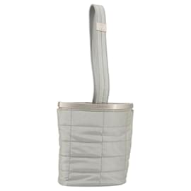 CHANEL Choco Bar Hand Pouch Nylon Silver CC