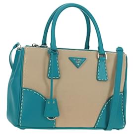 PRADA Galleria Hand Bag Leather 2way Blue Silver