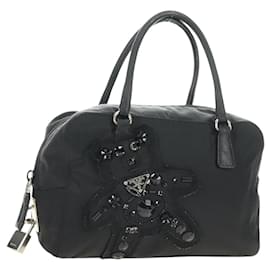 PRADA Hand Bag Nylon Black Silver