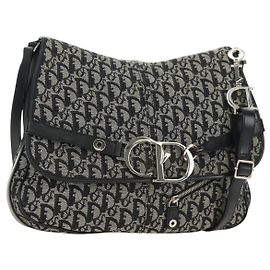 Christian Dior Trotter Canvas Shoulder Bag Black Silver