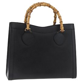 GUCCI Bamboo Tote Bag Leder Schwarz Gold 002 0260