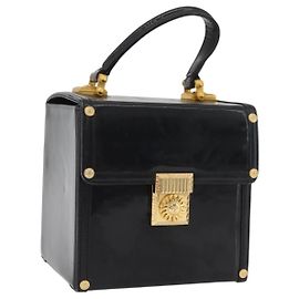 Gianni Versace Hand Bag Patent Leather Black Gold