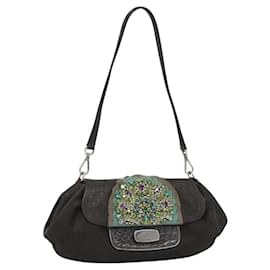 PRADA Shoulder Bag Leather Dark Brown Silver