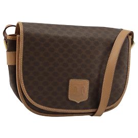 Céline CELINE Macadam Canvas Shoulder Bag PVC Leather Brown Gold