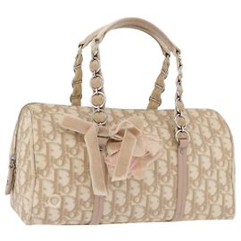 Christian Dior Trotter Canvas Romantic Hand Bag PVC Beige Silver