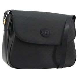GUCCI Micro GG Supreme Shoulder Bag PVC Black Gold 001 256 1044