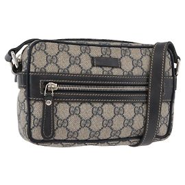 GUCCI GG Supreme Shoulder Bag PVC Navy Silver 201447