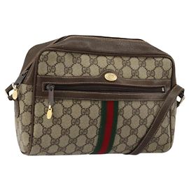 GUCCI GG Supreme Web Sherry Line Shoulder Bag PVC Beige Gold
