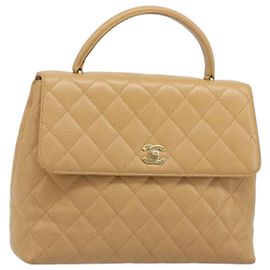 CHANEL Matelasse Hand Bag Caviar Skin Beige Gold CC