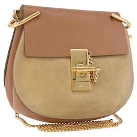 Chloé Chloe Drew Schultertasche mit Kette aus Wildleder Beige Gold