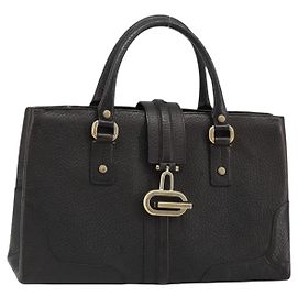 GUCCI Hand Bag Leather Black Gold 131325