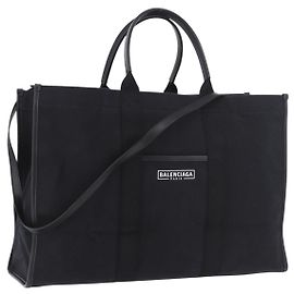BALENCIAGA Hand Bag Canvas 2way Black Gold 671403