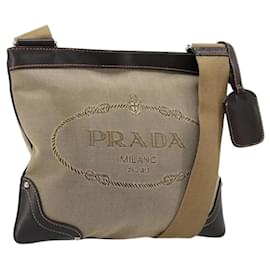 PRADA Shoulder Bag Canvas Beige Silver