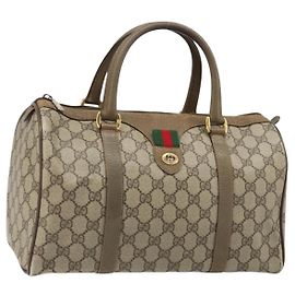 GUCCI GG Supreme Web Sherry Line Boston Bag PVC Beige Gold 40 02 007
