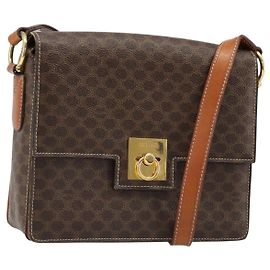 Céline CELINE Bolso de hombro de lona Macadam PVC Cuero Marrón Dorado