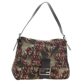 FENDI Zucca Canvas Mamma Baguette Shoulder Bag Red Silver