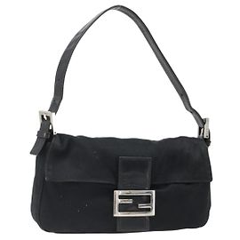 FENDI Mamma Baguette Shoulder Bag Cotton Jersey Black Silver