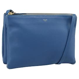 Céline CELINE Trio Shoulder Bag Leather Blue Gold
