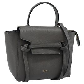 Céline CELINE Pico Belt Hand Bag Leather 2way Gray Gold