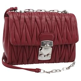 Miu Miu Matelasse Chain Shoulder Bag Leather Red Silver