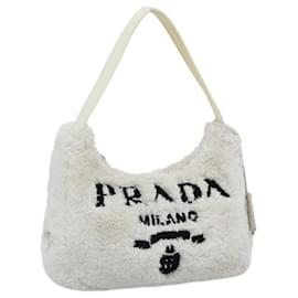 PRADA Hand Pouch Hand Bag Pile White Silver