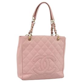 CHANEL Matelasse PST Chain Tote Bag Caviar Skin Pink Gold CC